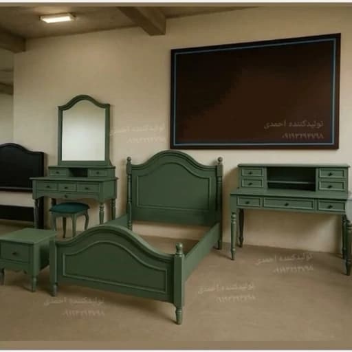 سرویس خواب تک نفره نوجوان ست میزآرایش میزتحریر سبز مبلمان فرنا مدل 1144679