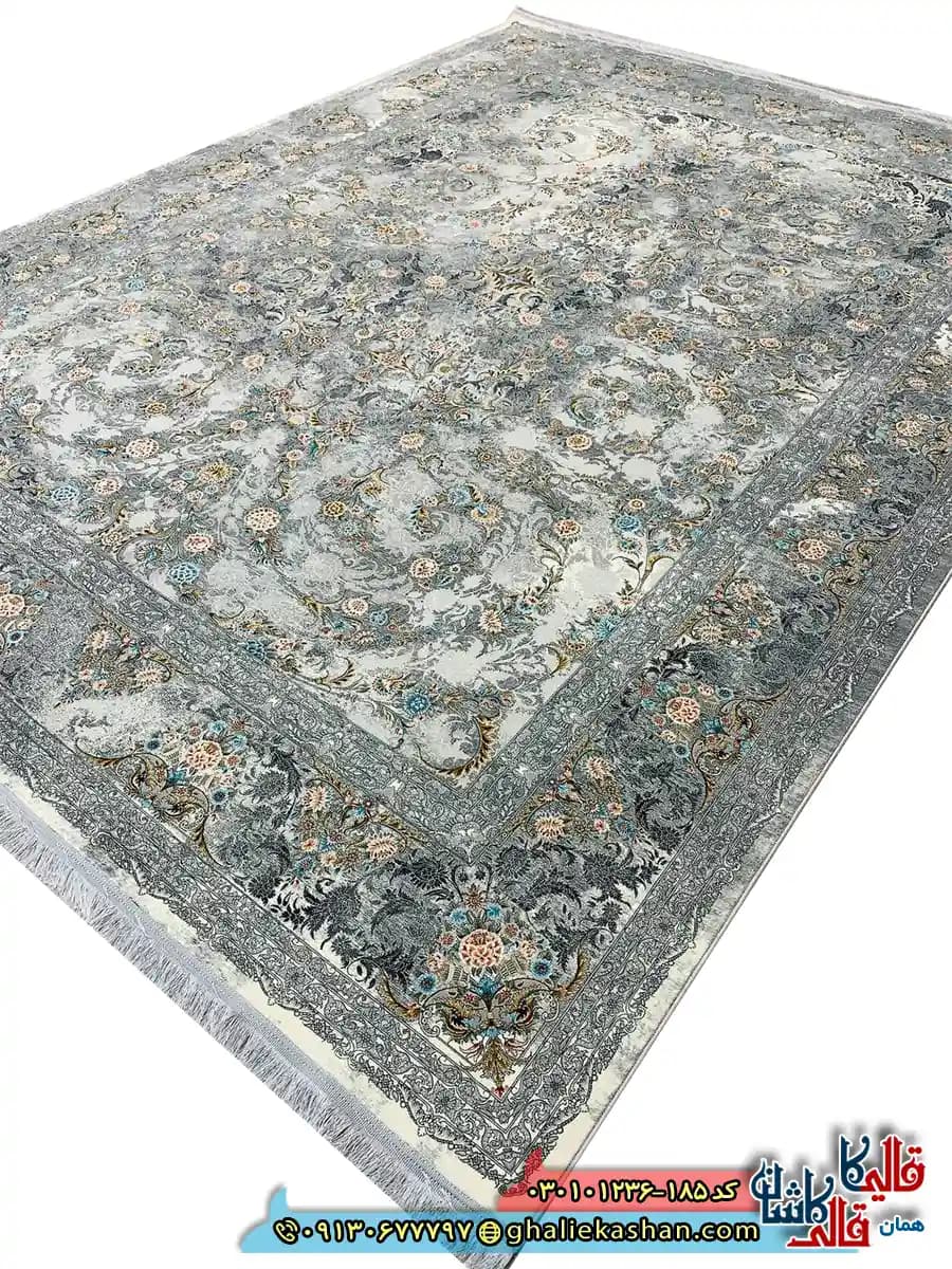 فرش 1200 شانه طرح افشان آناهیتا رنگ طوسی سیلور کاشان — تصویر ۲