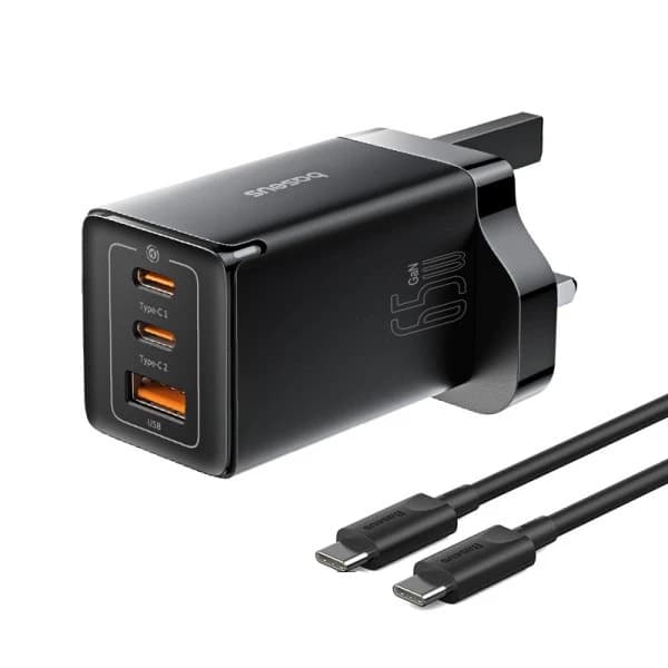 شارژر دیواری 65 وات باسئوس مدل CCGAN65UK به همراه کابل USB-C