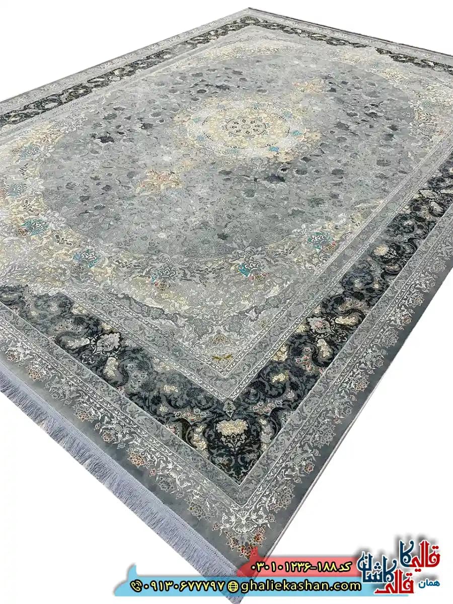 فرش وینتیج 1200 شانه طرح برکه رنگ طوسی کاشان — تصویر ۲