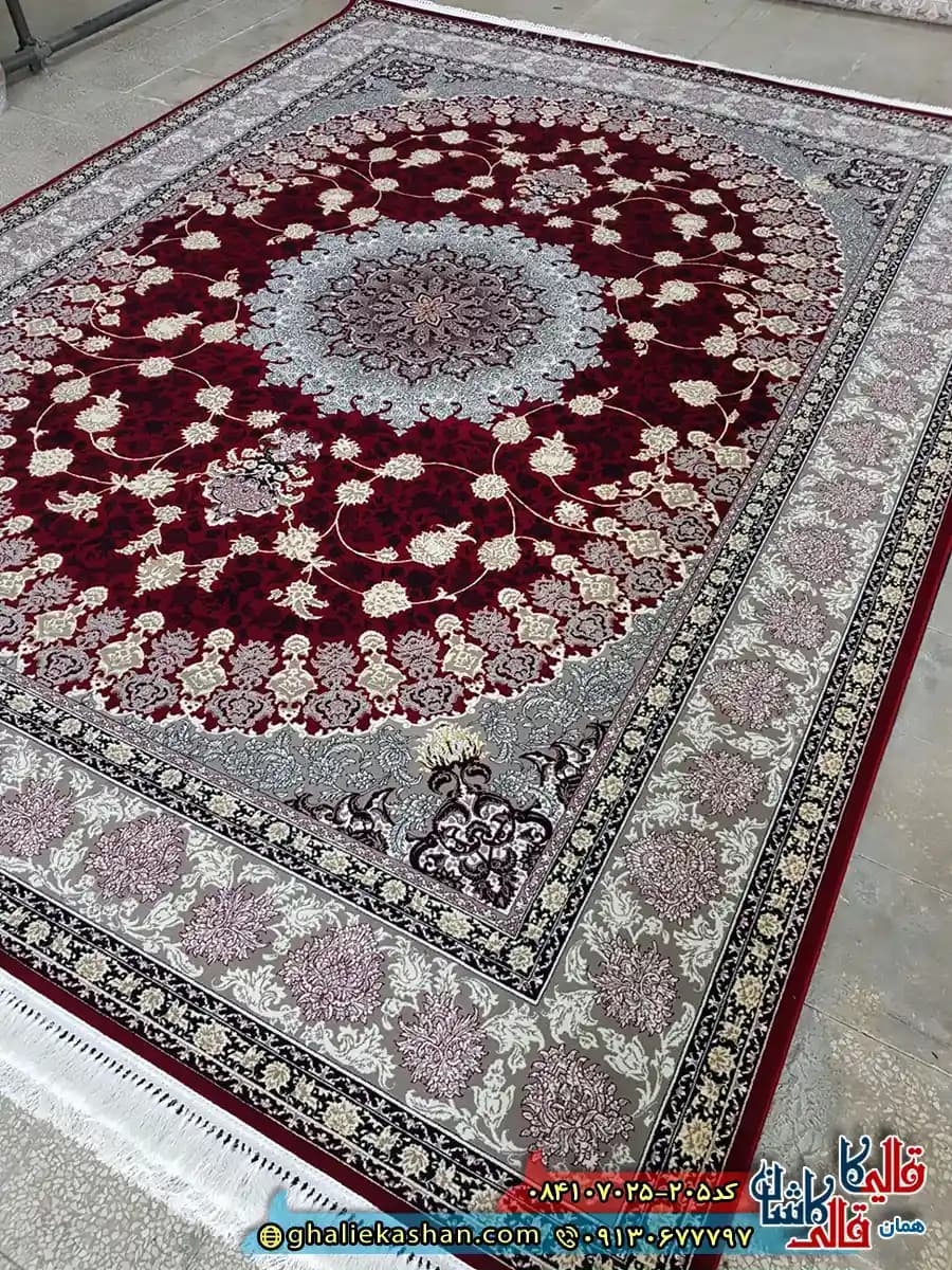 فرش 700 شانه طرح سفیر رنگ قرمز روناسی کاشان — تصویر ۳