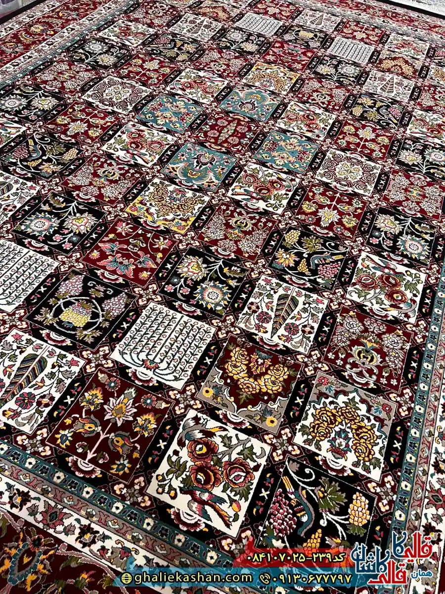 فرش خشتی 700 شانه طرح بختیاری رنگ سرمه ای کاشان — تصویر ۳