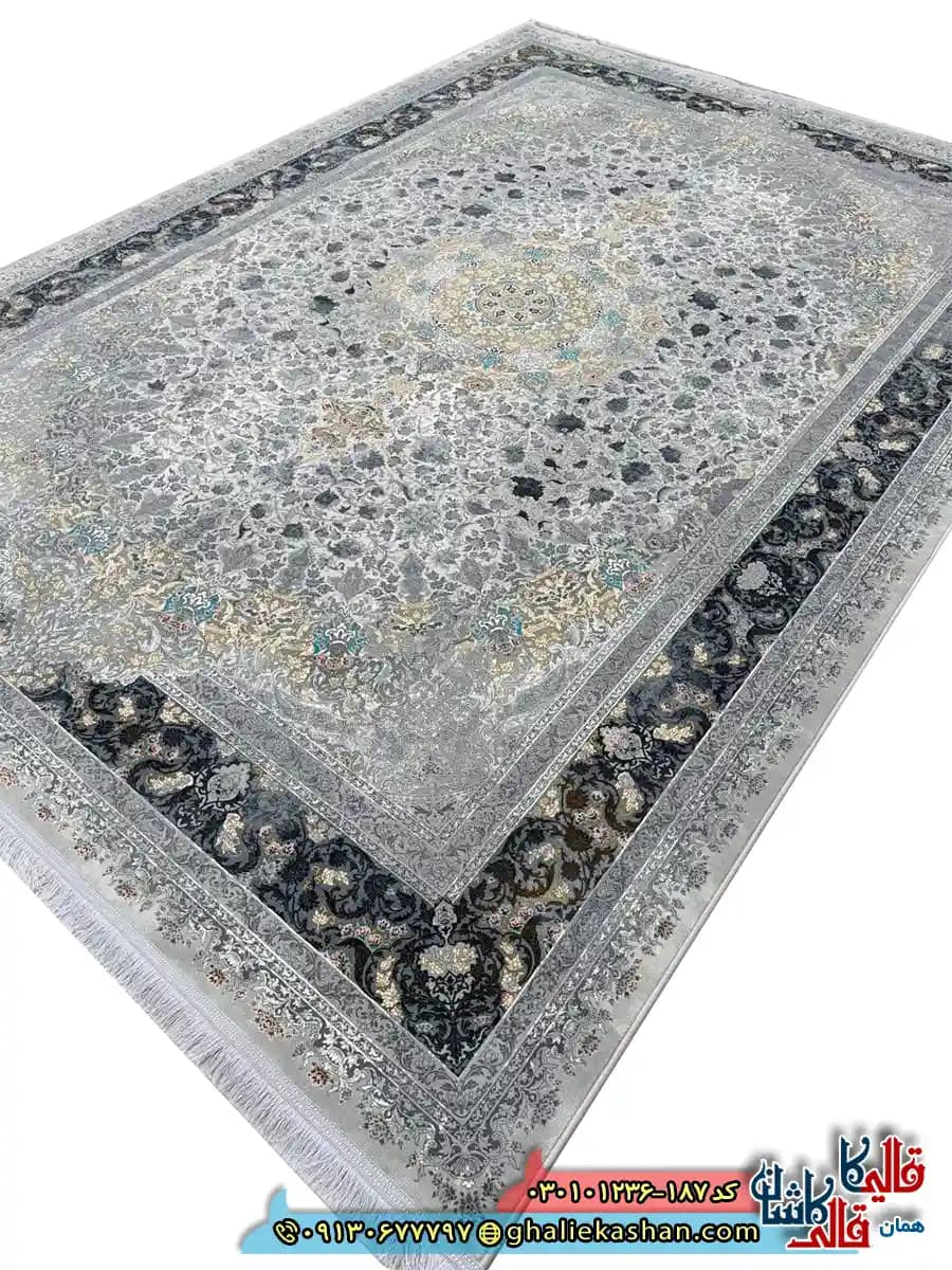 فرش وینتیج 1200 شانه طرح برکه رنگ طوسی سیلور کاشان — تصویر ۲