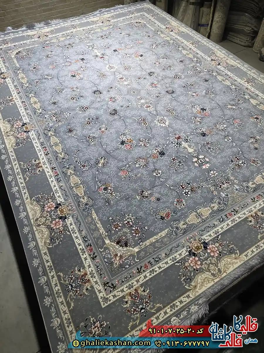 فرش کلاسیک 700 شانه طرح افشان ساوانا رنگ طوسی 2 کاشان