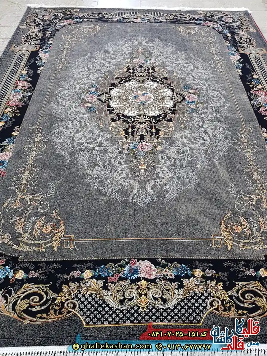 فرش 700 شانه طرح ملودی رنگ طوسی فیلی کاشان — تصویر ۲