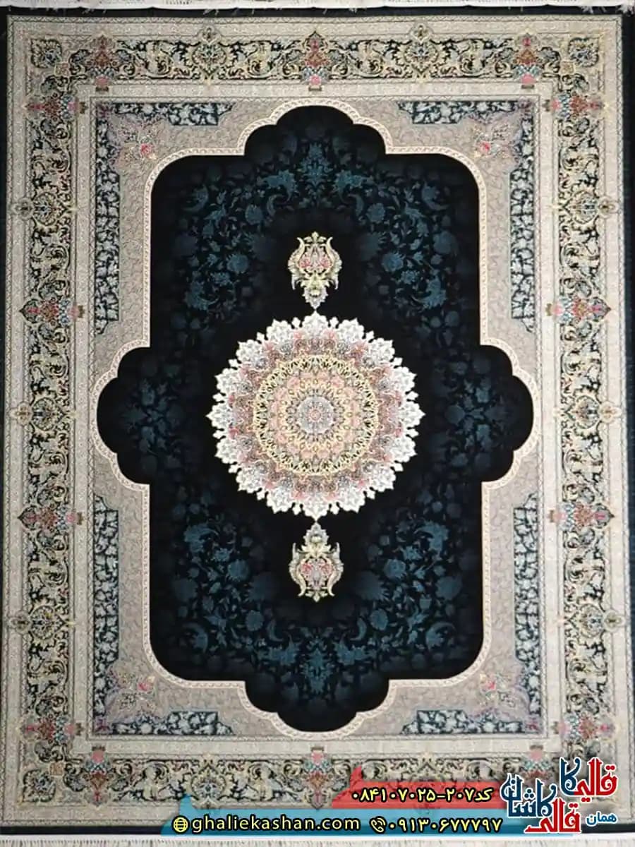 فرش 700 شانه طرح سرور رنگ سرمه ای کاشان — تصویر ۲