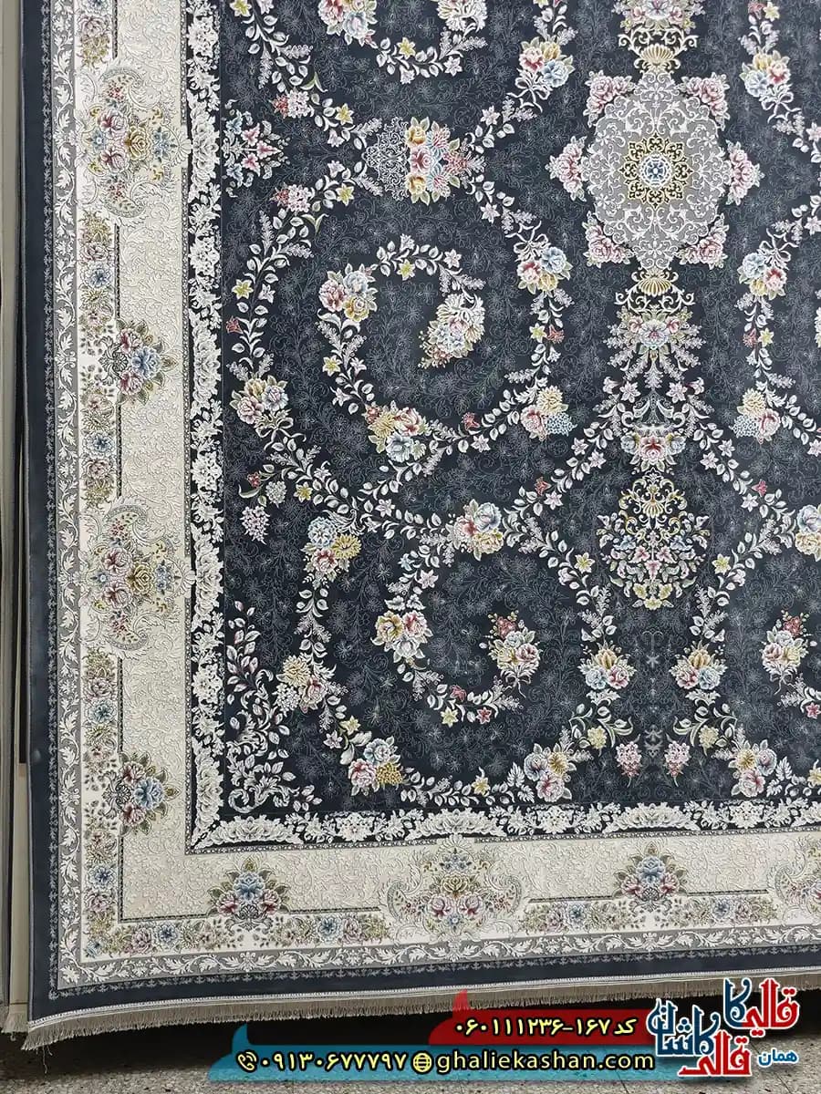 فرش 1200 شانه طرح افشان مهتاب رنگ طوسی دودی گل برجسته کاشان — تصویر ۷
