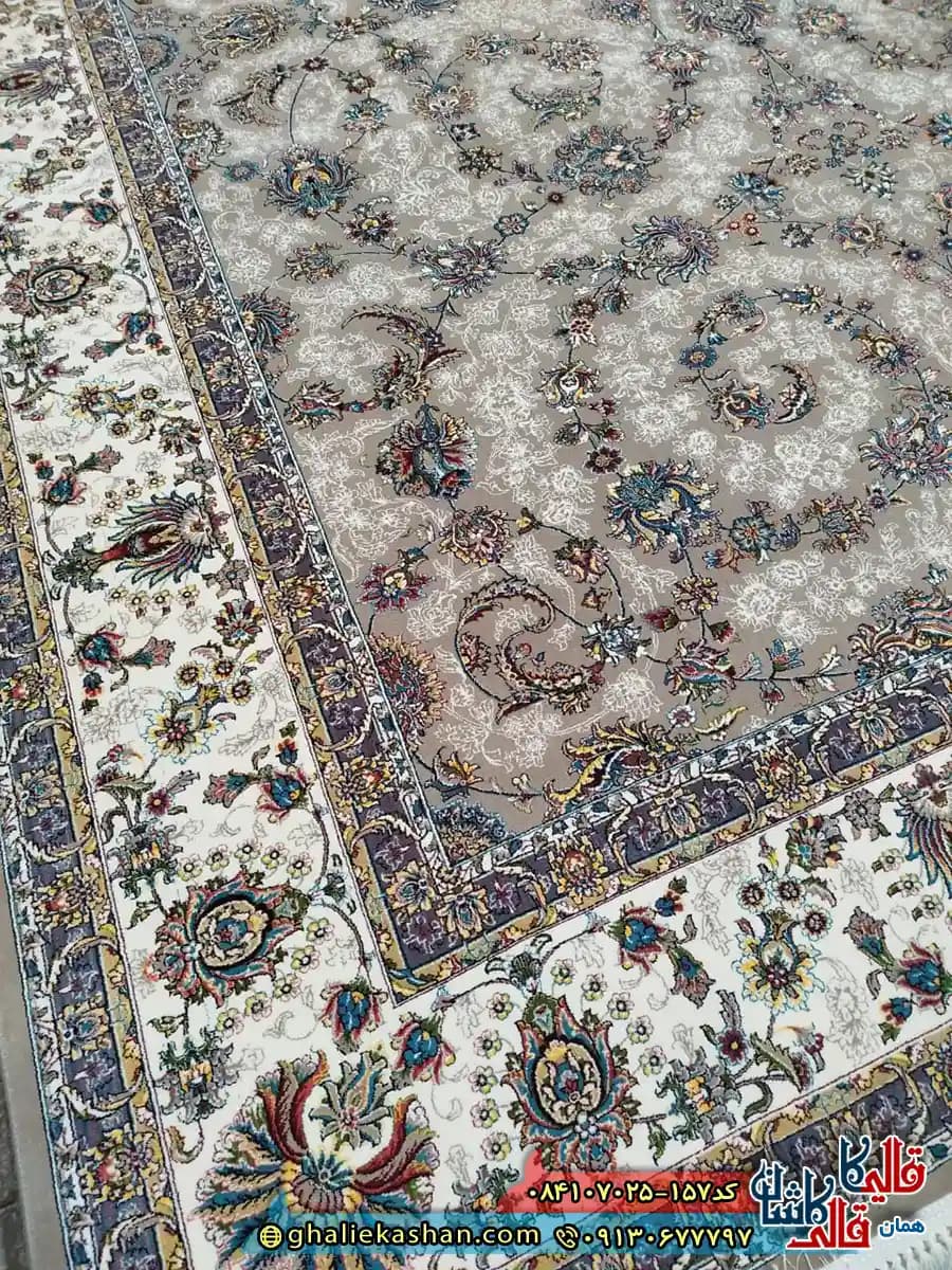 فرش 700 شانه طرح افشان ماهرو رنگ طوسی فیلی کاشان — تصویر ۴