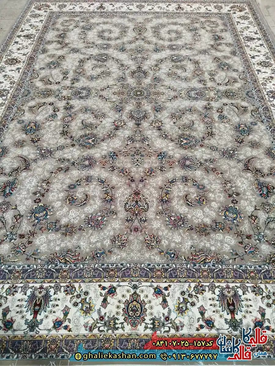 فرش 700 شانه طرح افشان ماهرو رنگ طوسی فیلی کاشان — تصویر ۲