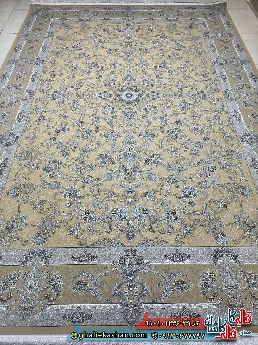فرش کلاسیک 1200 شانه طرح افشان دایان رنگ قهوه ای نسکافه ای کاشان — تصویر ۲