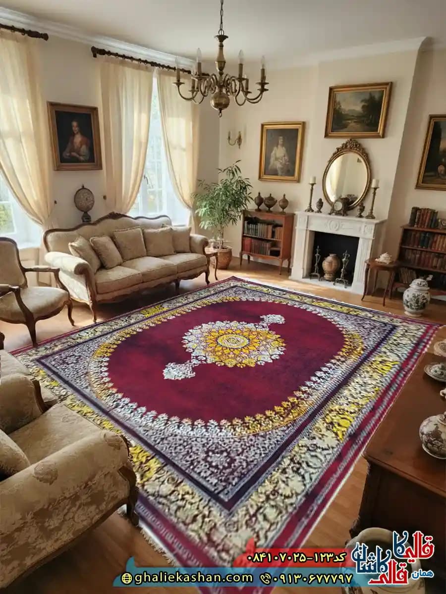 فرش 700 شانه طرح سلطان رنگ قرمز لاکی کاشان