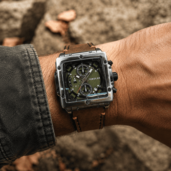 ساعت مچی مردانه توبولار کرونو کوارتز مربعی بند چرمی | Tubular Men’s Square Chronograph Quartz Leather Strap Watch — تصویر ۵