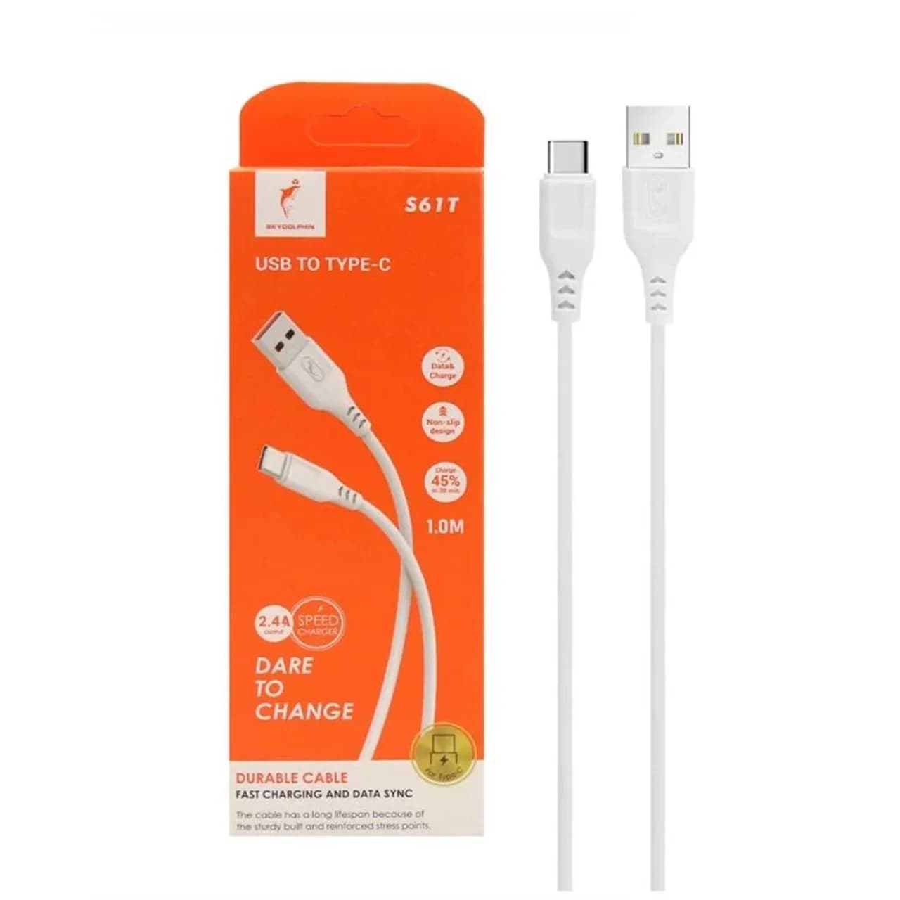 کابل شارژ فست SKY DOLPHIN Type-C مدل S61T – سفید – ASP (گارانتی شش ماهه آروین)