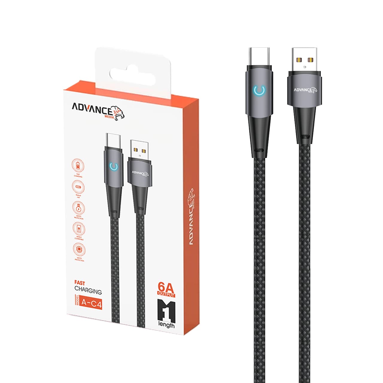 کابل شارژ فست Advance Media Type-C مدل A-C4 – مشکی (گارانتی یکساله ویستا حافظه) — تصویر ۳