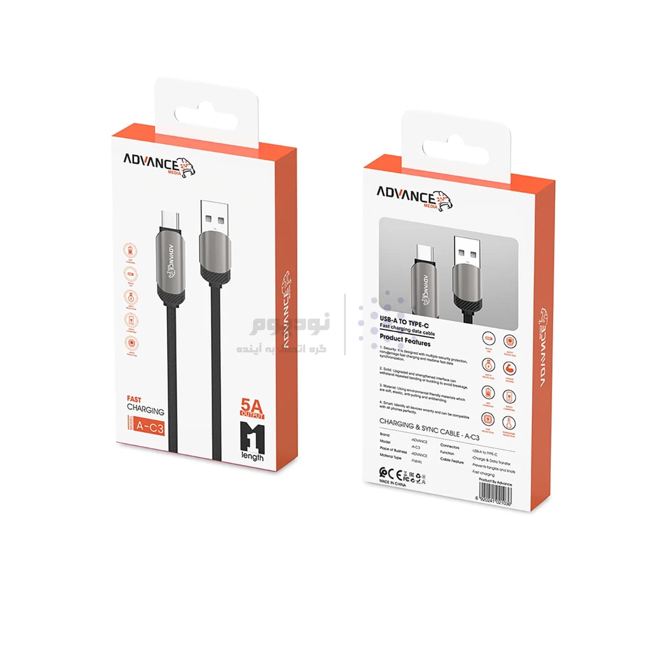 کابل شارژ فست Advance Media Type-C مدل A-C3 – مشکی (گارانتی یکساله ویستا حافظه) — تصویر ۲