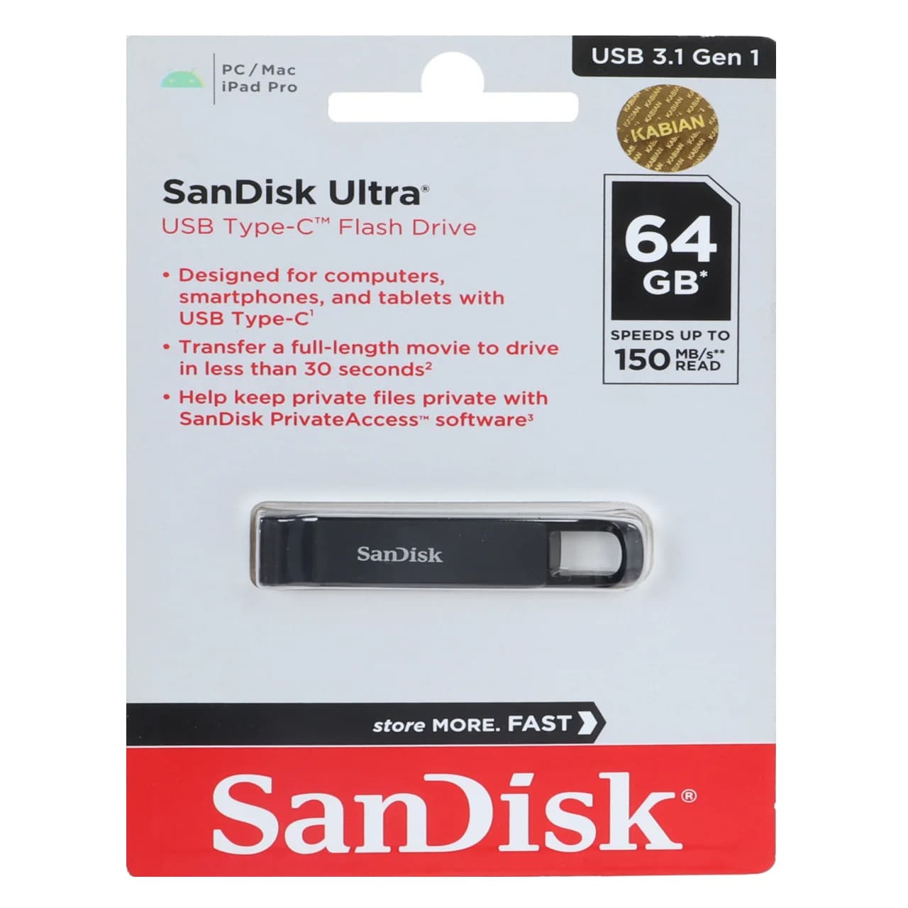 فلش مموری SanDisk Type-C مدل Ultra ظرفیت 64GB – مشکی (گارانتی آسان سرویس)