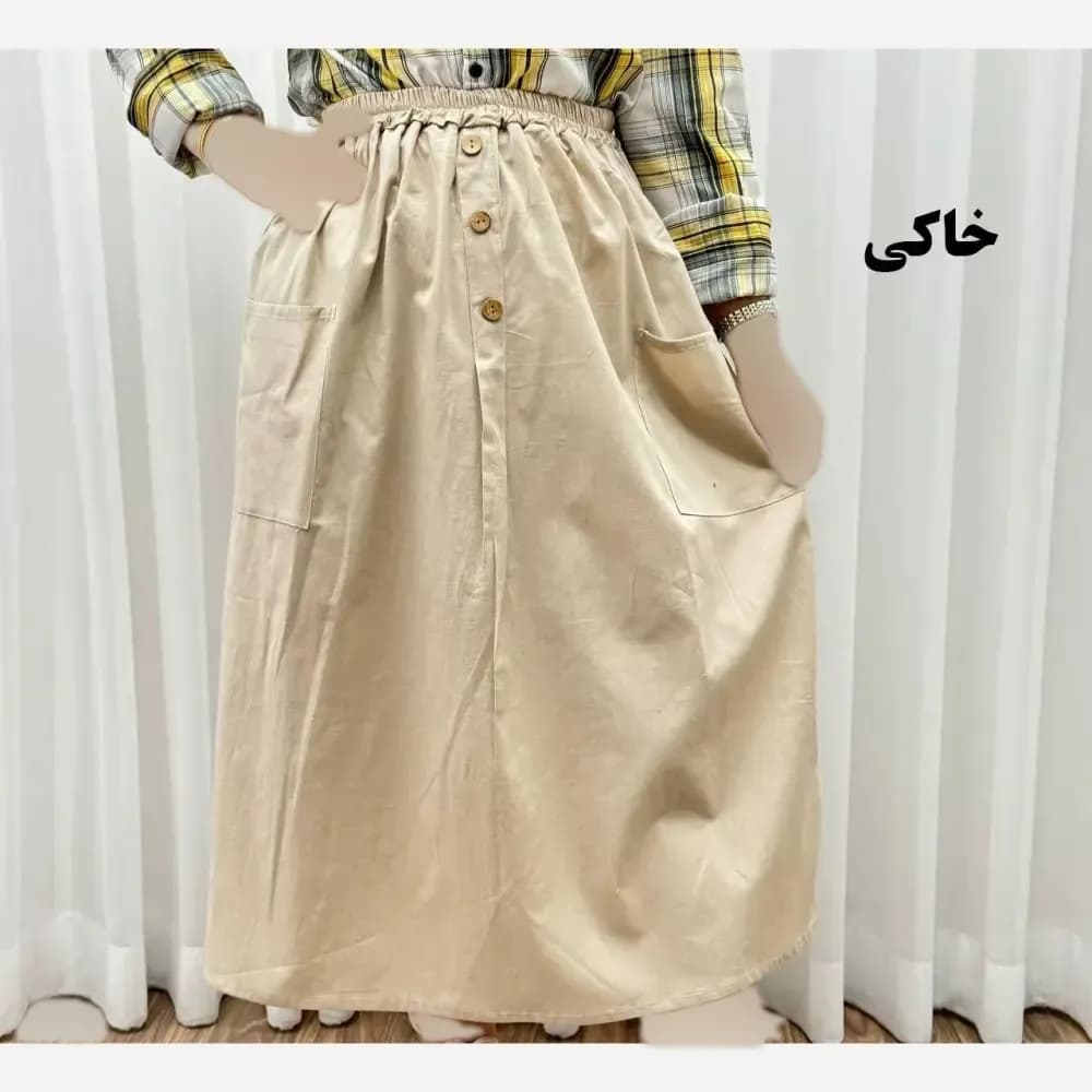 دامن لنین جلو جیب فری سایز مناسب تا سایز 48 — تصویر ۸