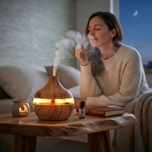 دستگاه بخور سرد طرح کوزه ای چوبی رومیزی با نور RGB — تصویر ۲