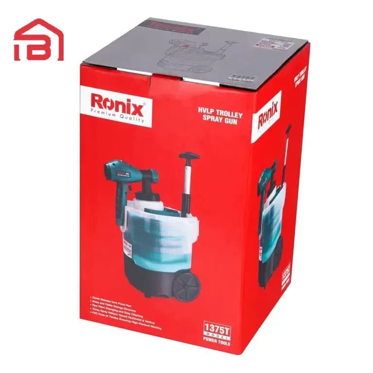 پیستوله برقی به همراه چرخ دستی 750 وات HVLP رونیکس مدل 1375T — تصویر ۳