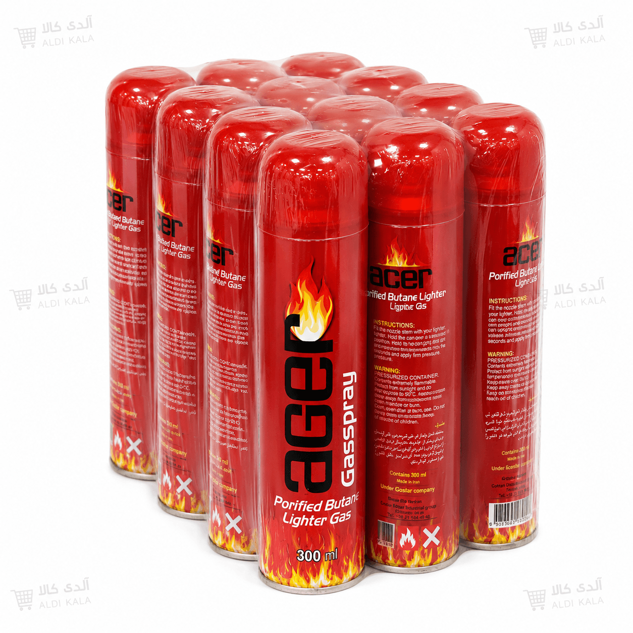 گاز فندک آگر مدل FH3 حجم 300 میلیلیتر بسته 12 عددی
