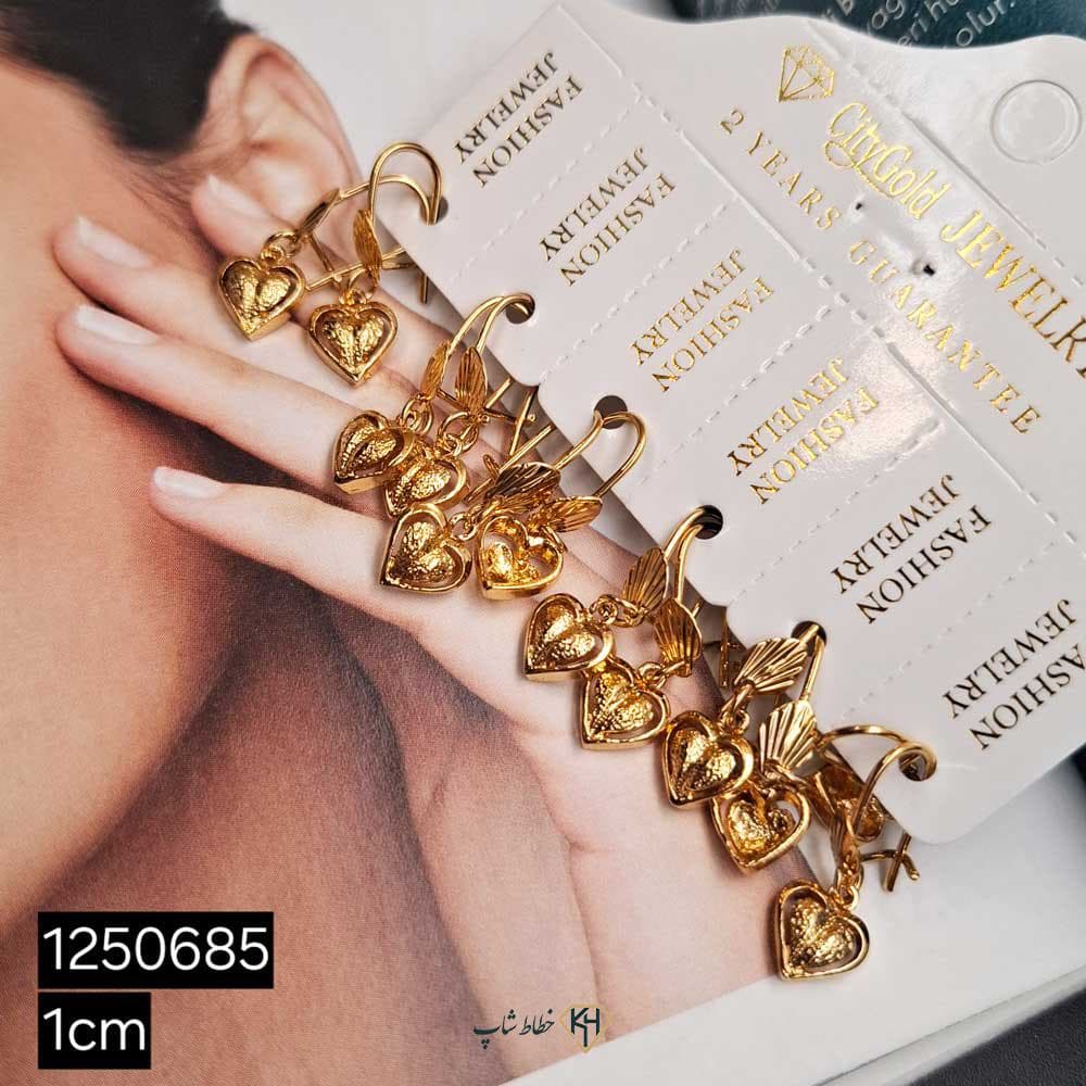 گوشواره CityGold بچگانه قلبی وسط قلب طرح2 (6جفتی) — تصویر ۳