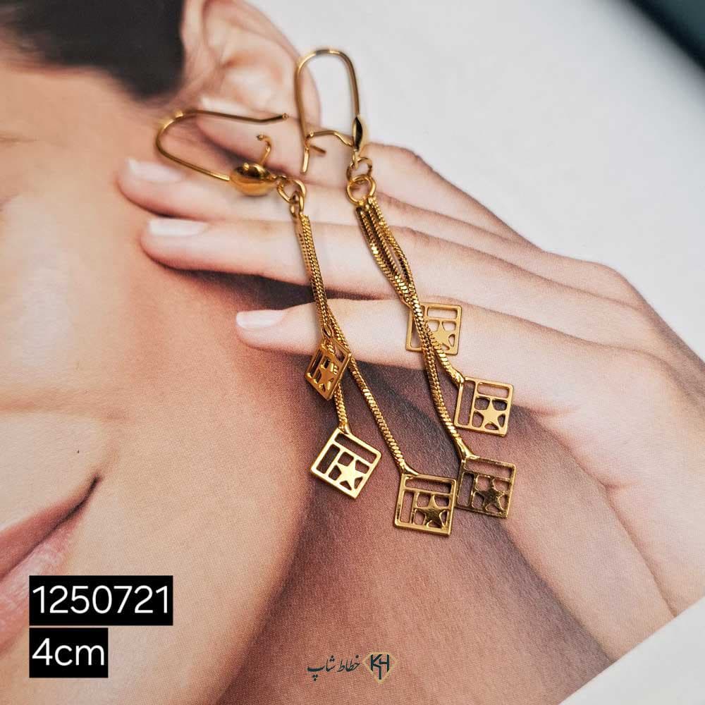 گوشواره CityGold زنجیری 3اویز مربع پازلی (6جفتی) — تصویر ۲