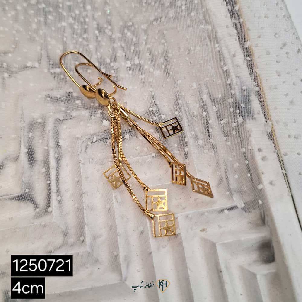 گوشواره CityGold زنجیری 3اویز مربع پازلی (6جفتی)