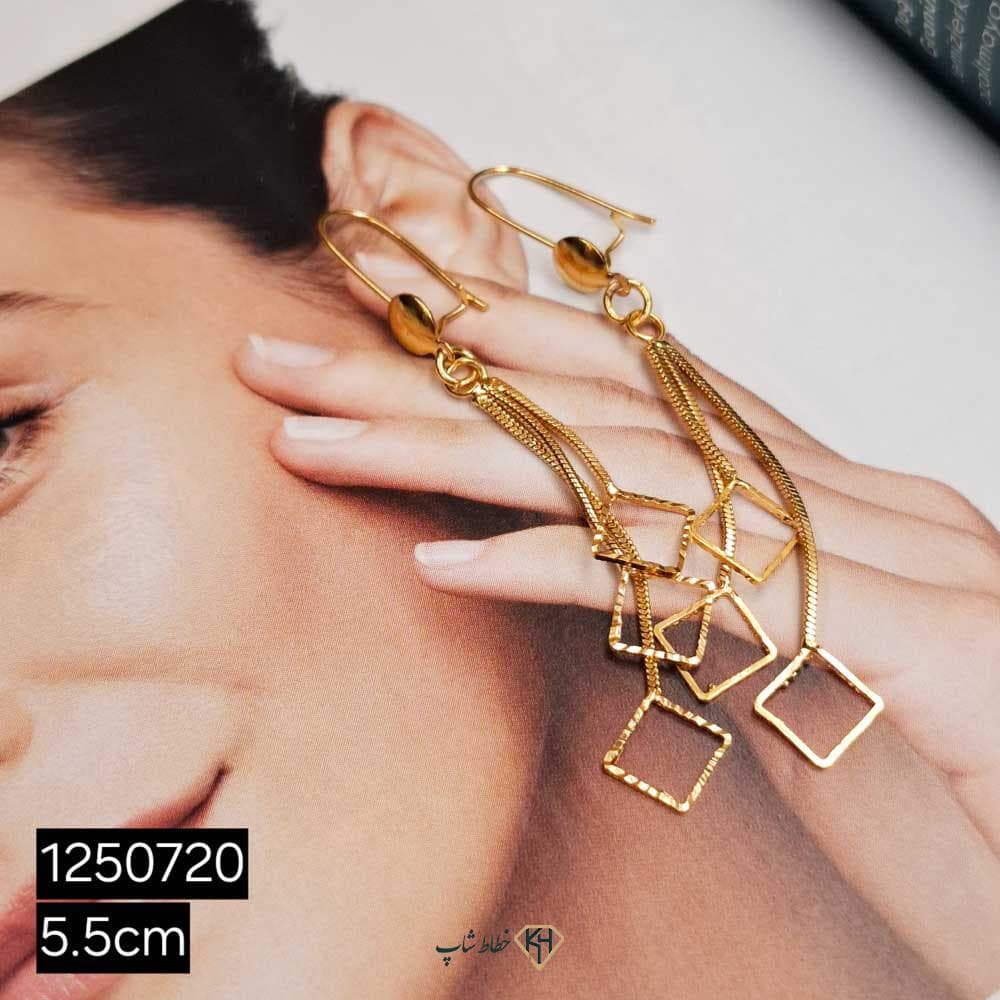 گوشواره CityGold زنجیری 3اویز مربع تراش متوسط