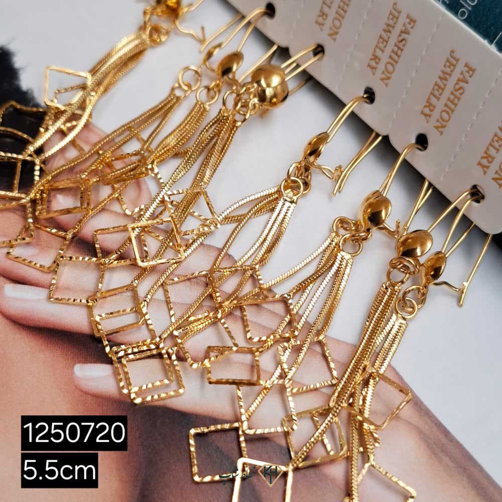 گوشواره CityGold زنجیری 3اویز مربع تراش متوسط — تصویر ۲