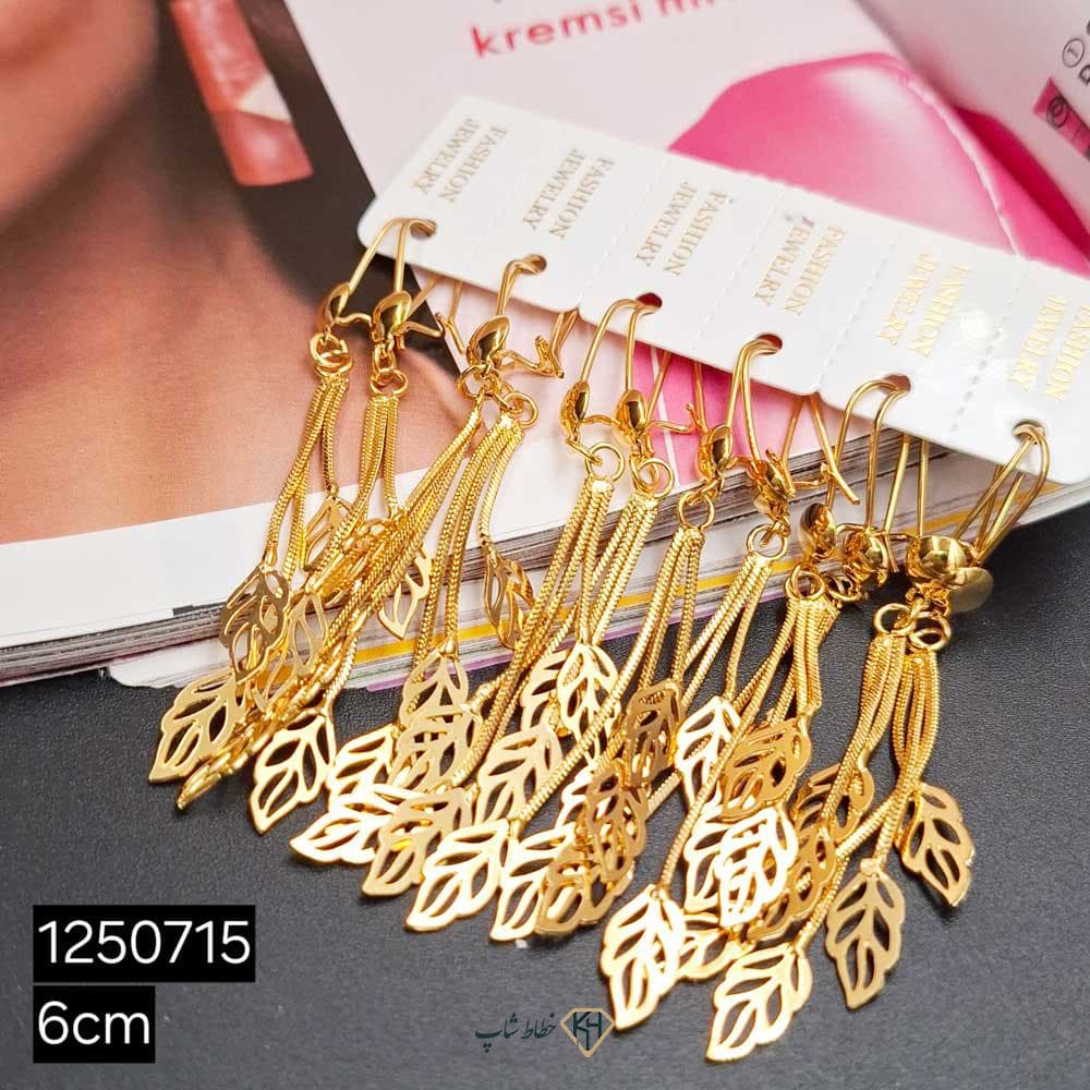 گوشواره CityGold زنجیری 3اویز برگ متوسط (6جفتی) — تصویر ۲
