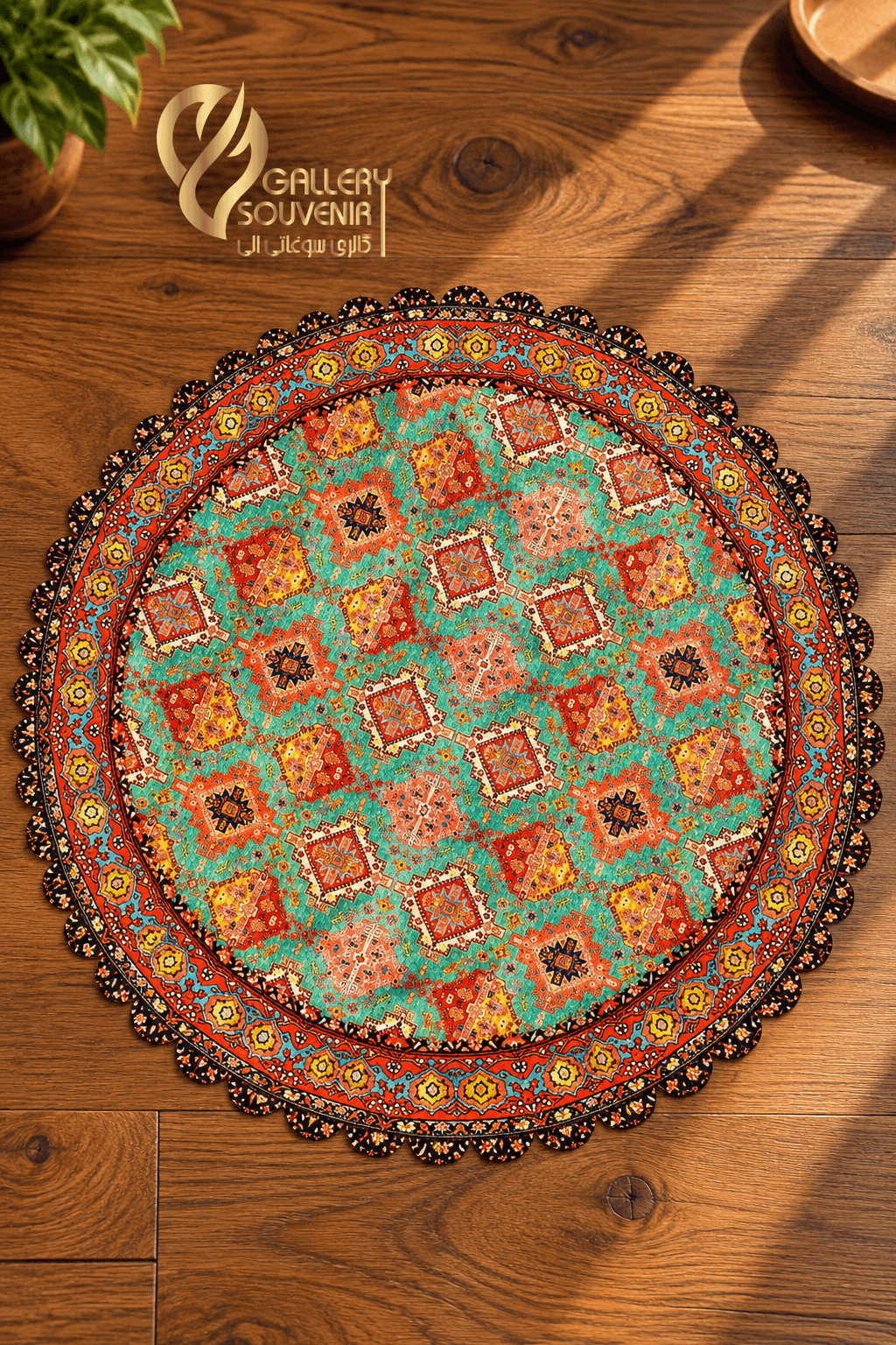 رومیزی گرد مخمل طرح گلیم