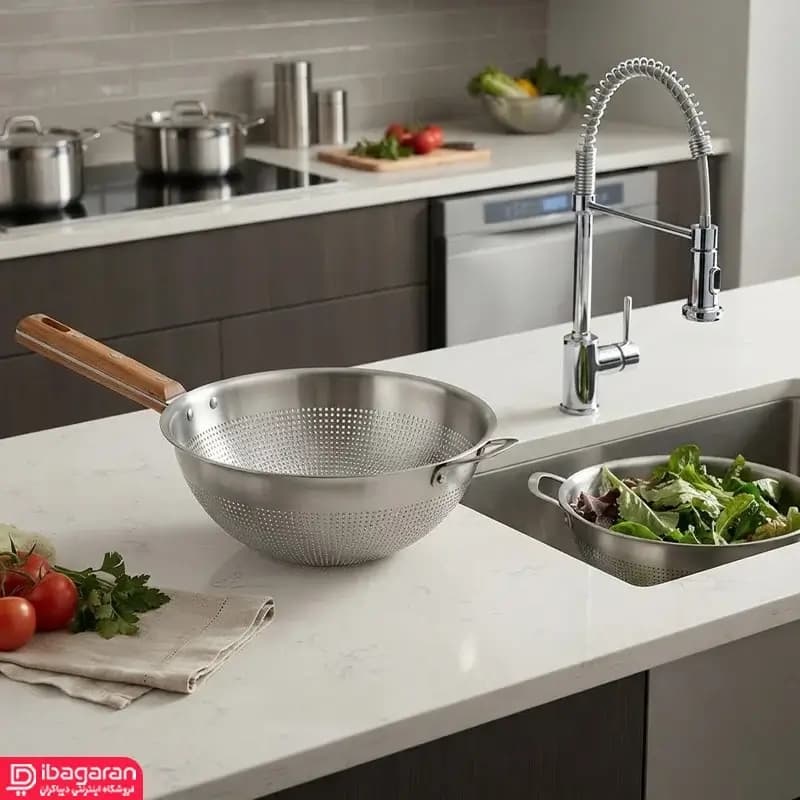 آبکش استیل دسته چوبی بزرگ ریما مدل 13303