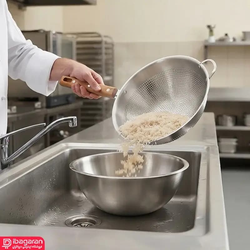 آبکش استیل دسته چوبی بزرگ ریما مدل 13303 — تصویر ۶