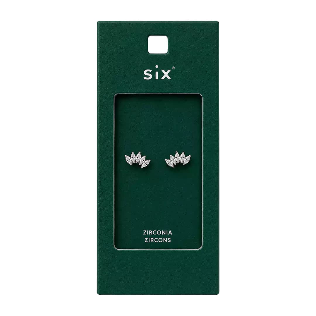 گوشواره میخی نگین دار طرح تاج برند سیکس مدل 59372