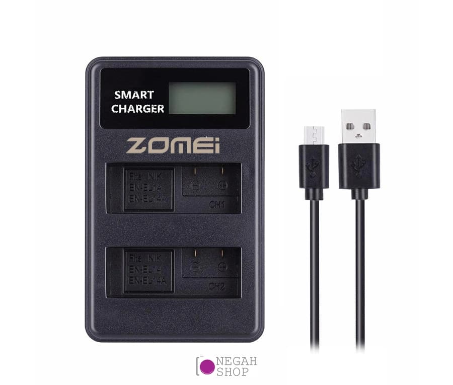 شارژر دوبل باتری Zomei EN-EL14 مدل LCD USB Type C / Micro