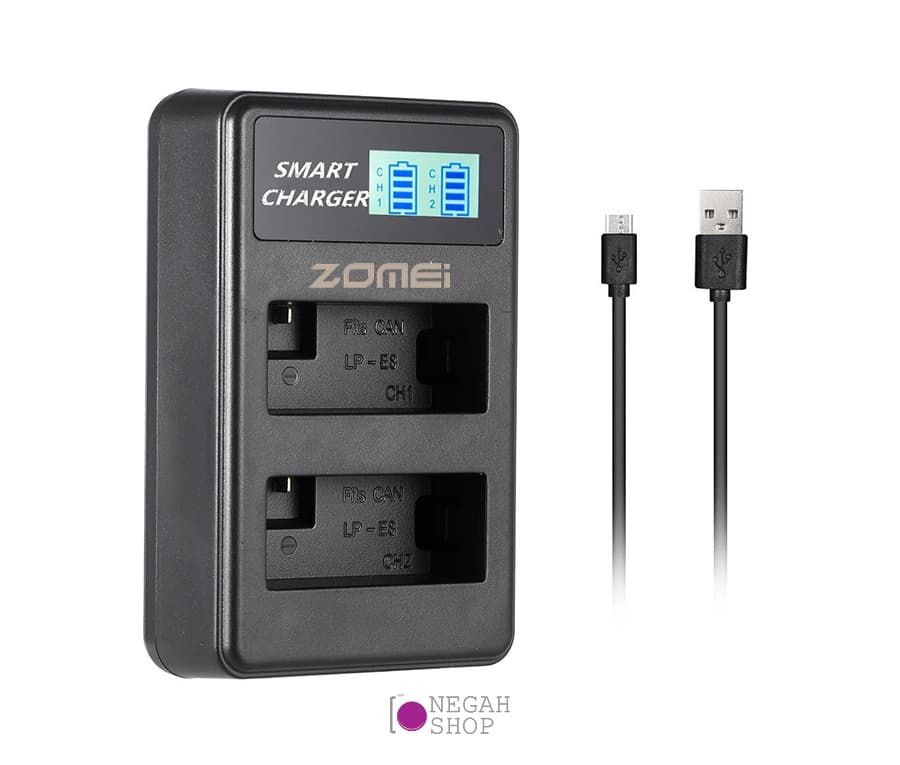 شارژر دوبل باتری Zomei LP-E8 مدل LCD USB Type C