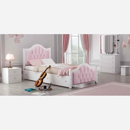 تخت خواب یک نفره دخترانه MDF وکیوم مدل رویا بدون کشو بدون کفی بدون تشک مبلمان فرنا مدل 1144616