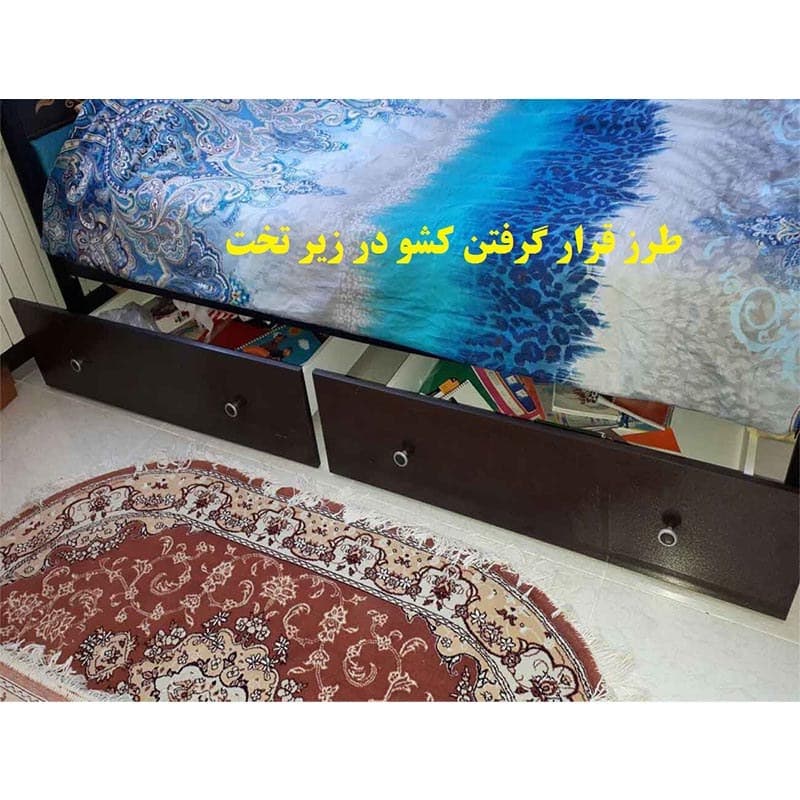 تخت خواب یک نفره چوبی بدون تشک با کشو T 2011 مبلمان فرنا مدل 1144604 — تصویر ۳
