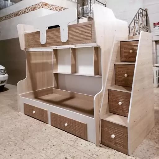 تخت دوطبقه سرویس خواب دوطبقه تخت نوزادونوجوان وجوان وبزرگسال.جنس ام دی اف درجه یک ارین سینابا روکش ممبران کره ای درجه یک مبلمان فرنا مدل 1144600