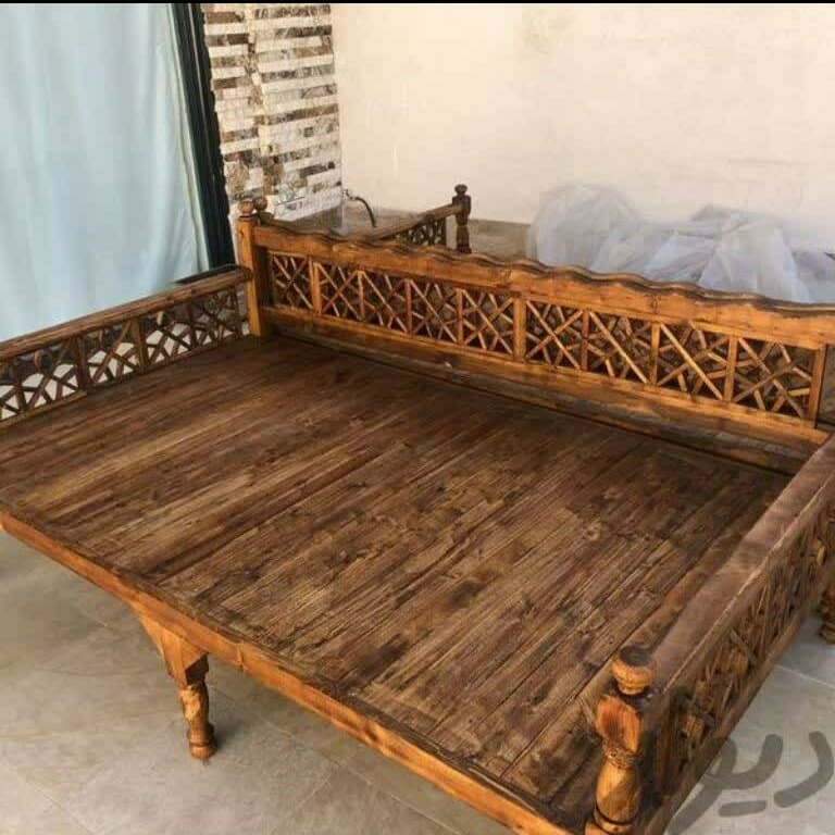 تخت سنتی 2در یک خام و بدون رنگ گره چینی شبکه ای نیمکت سنتی مبل سنتی مبلمان فرنا مدل 1144585 — تصویر ۲