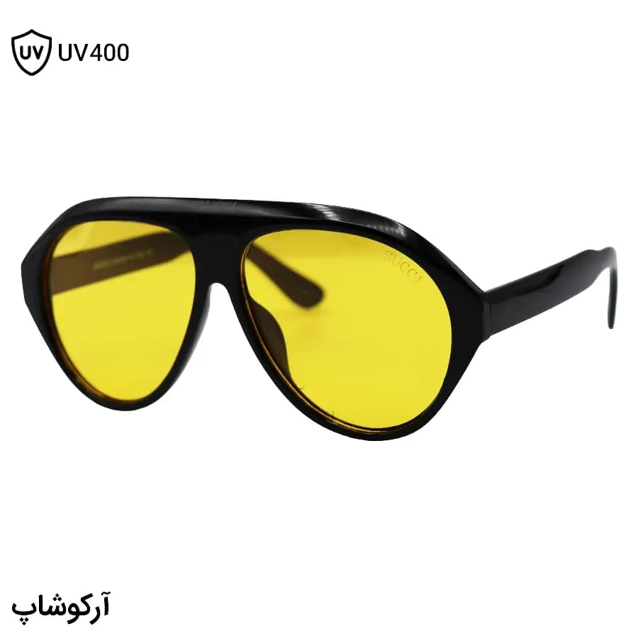 عینک دید در شب ترند GUCCI با فریم شکل خلبانی، رنگ مشکی و لنز زرد رنگ مدل ZN3607