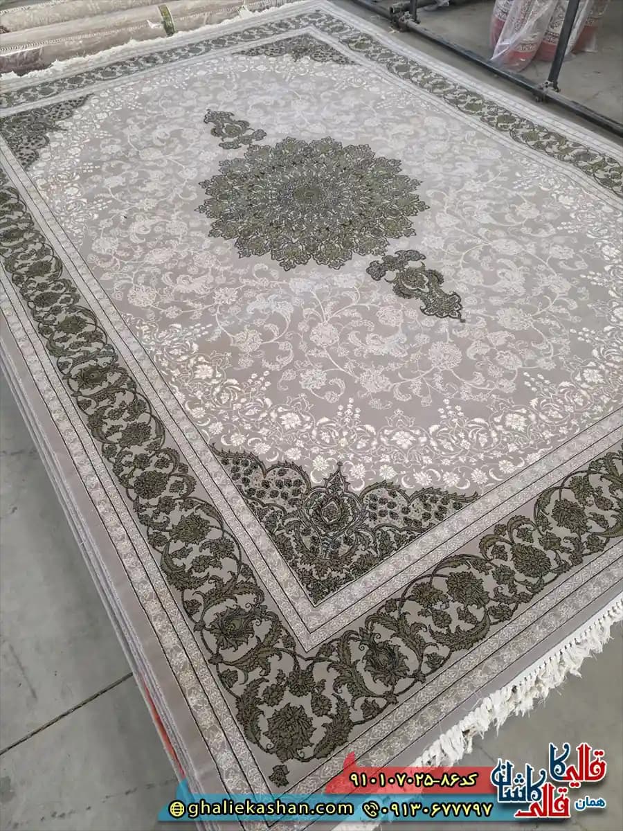فرش وینتیج 700 شانه طرح شهاب رنگ طوسی فیلی کاشان — تصویر ۲