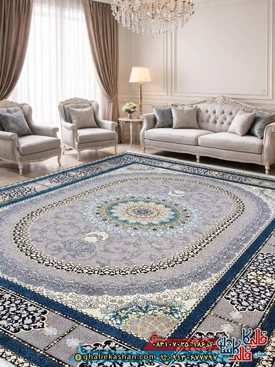 فرش 700 شانه طرح صدرا رنگ طوسی فیلی کاشان