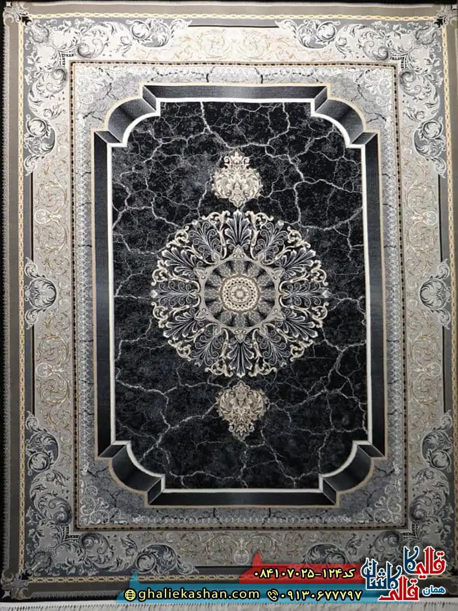 فرش 700 شانه طرح صحرا رنگ سرمه ای کاشان — تصویر ۲