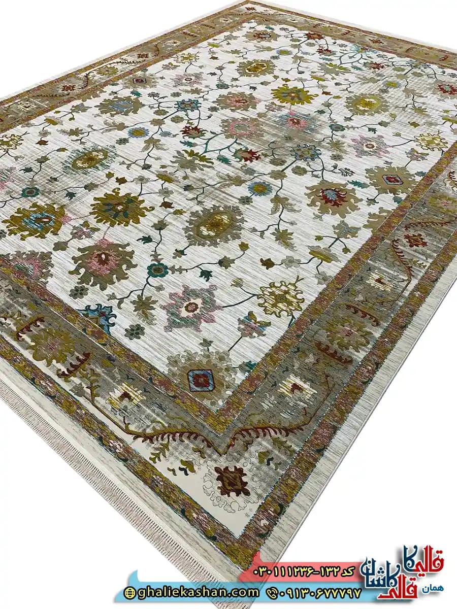 فرش وینتیج 1200 شانه طرح افشان سلطان آباد گیلدا رنگ کرم صدفی گل برجسته کاشان — تصویر ۲