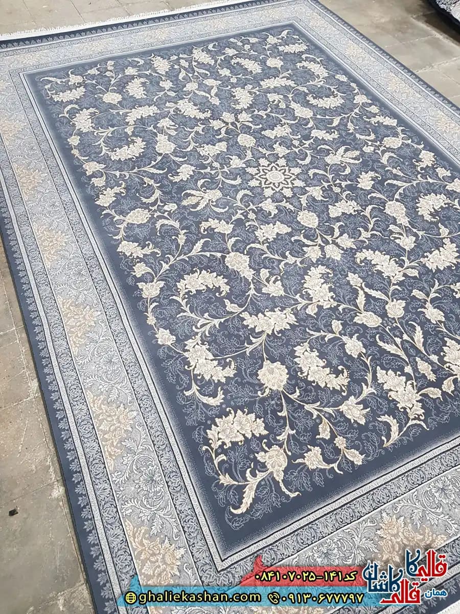 فرش 700 شانه طرح افشان نگار رنگ طوسی دودی کاشان — تصویر ۳
