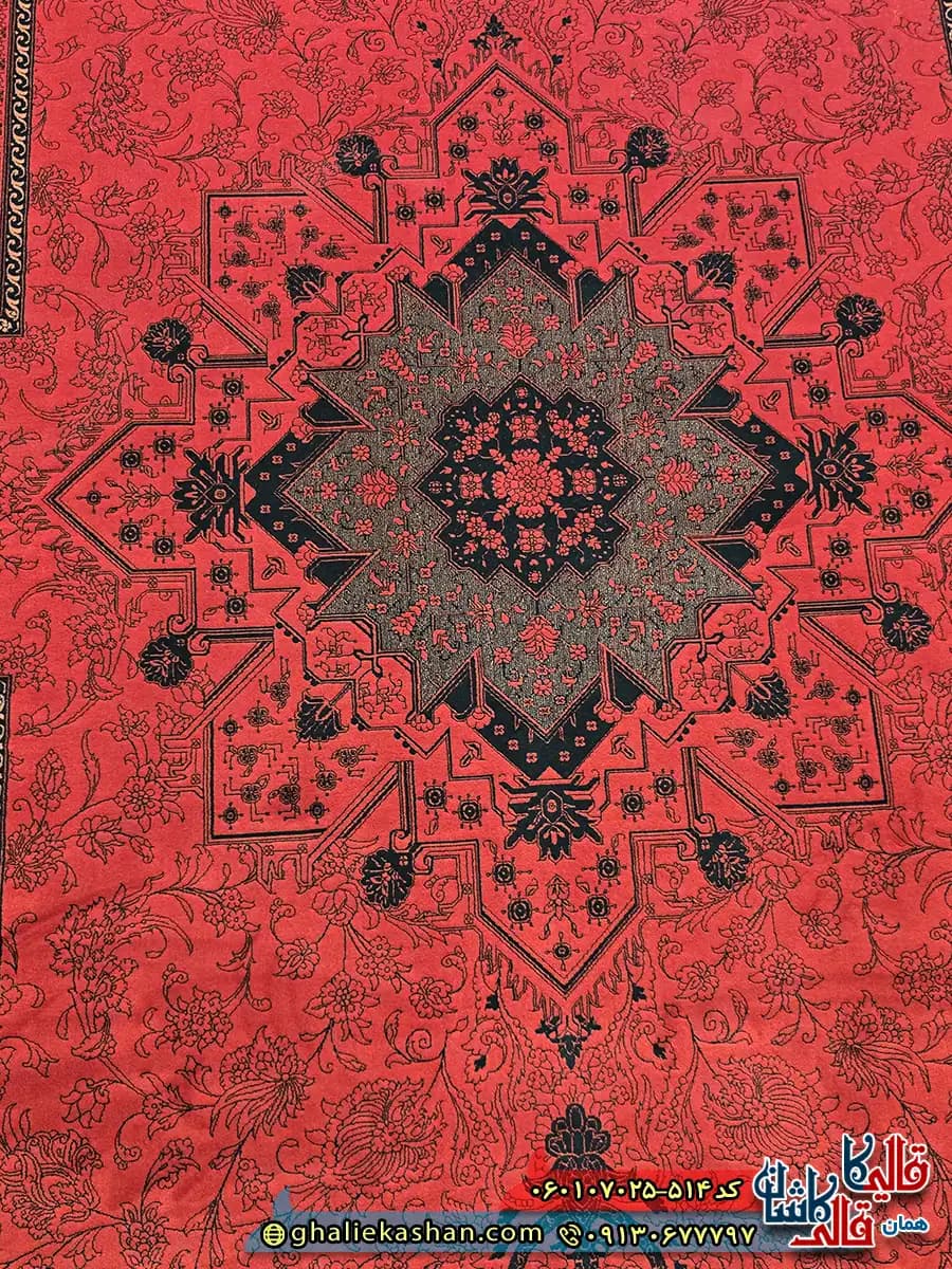 فرش 700 شانه طرح نسیم رنگ قرمز کاشان — تصویر ۴