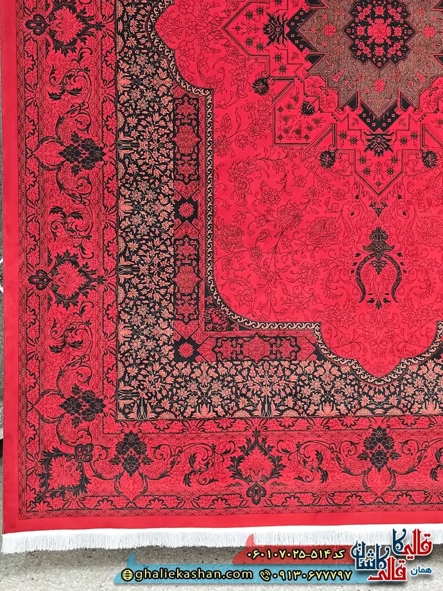 فرش 700 شانه طرح نسیم رنگ قرمز کاشان — تصویر ۳