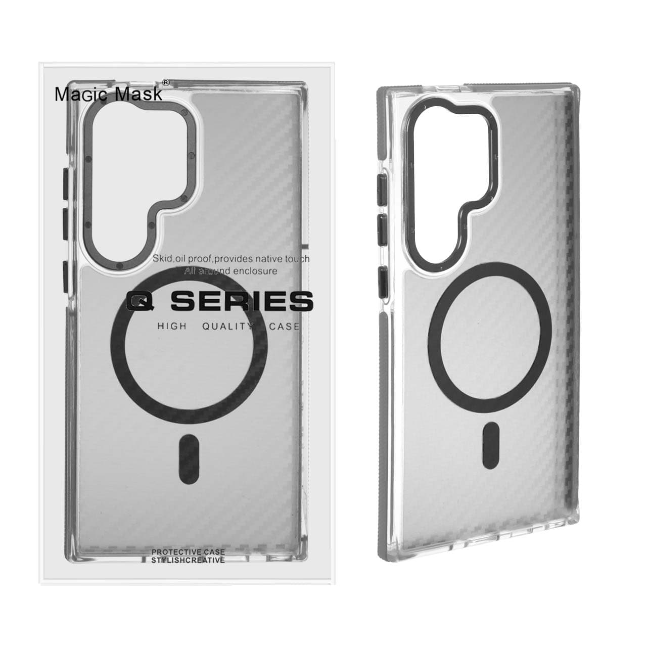 قاب اورجینال Q Series پشت کربن MagSafe مدل Samsung Galaxy S24 Ultra – خاکستری (پک دار)