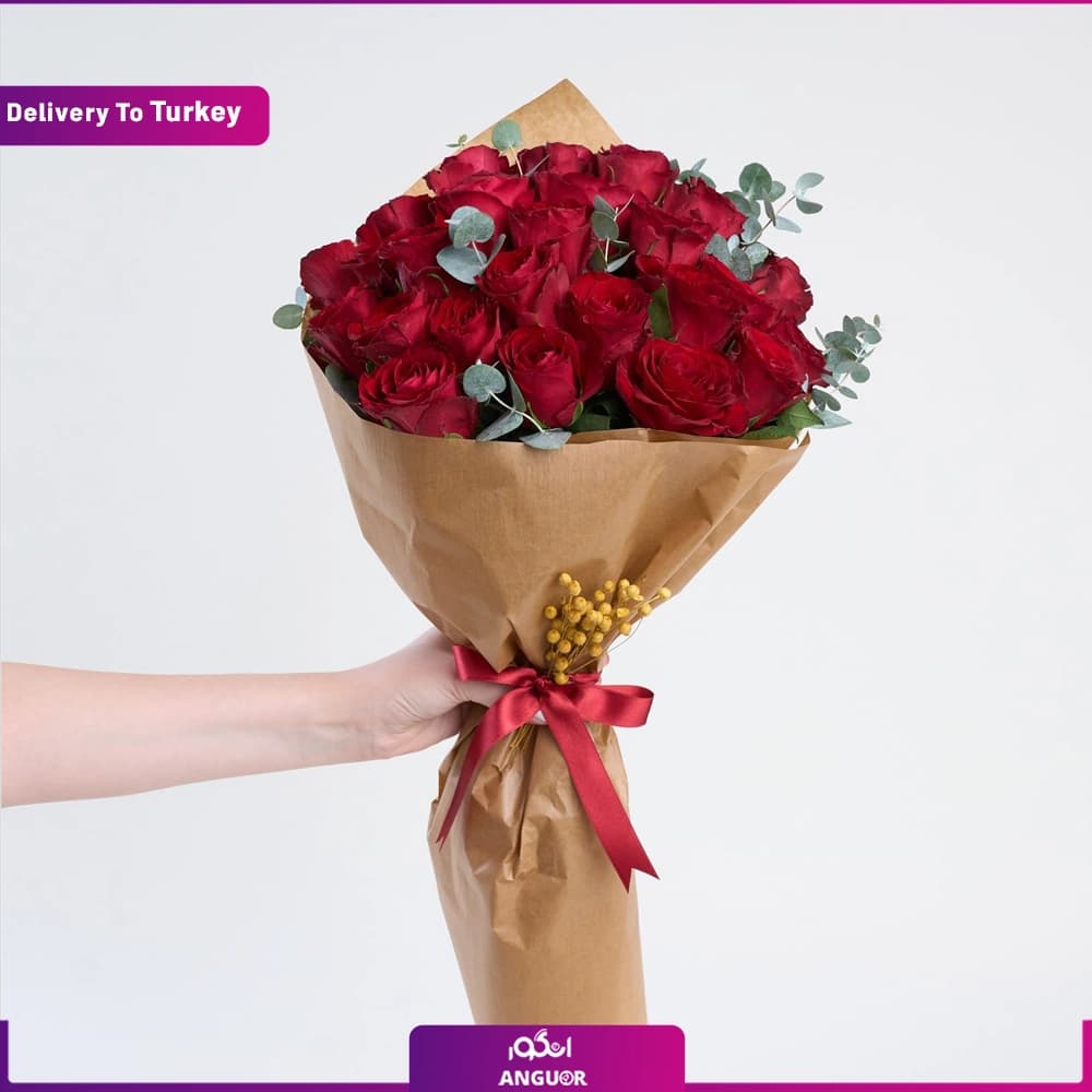 دسته گل 25 شاخه رز قرمز (ارسال گل به ترکیه)